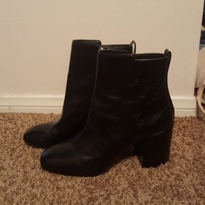 Square toed black booties